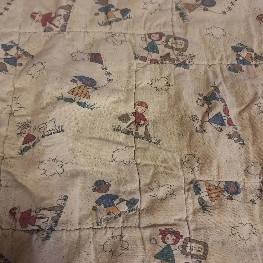 Handmade Quilted Patchwork Rail Fence Baby Blanket Red Blue Crib Throw 31 X 35